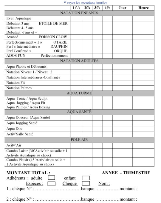 fiche inscription papier